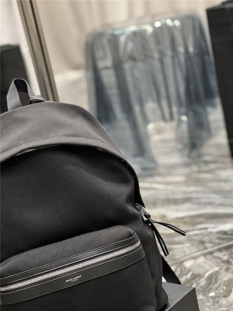 YSL CITY BACKPACK IN CANVAS, NYLON AND LEATHER High