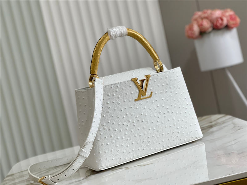 Louis Vuitton Capucines MM Ostrich leather M95393/M48865 Pearl High