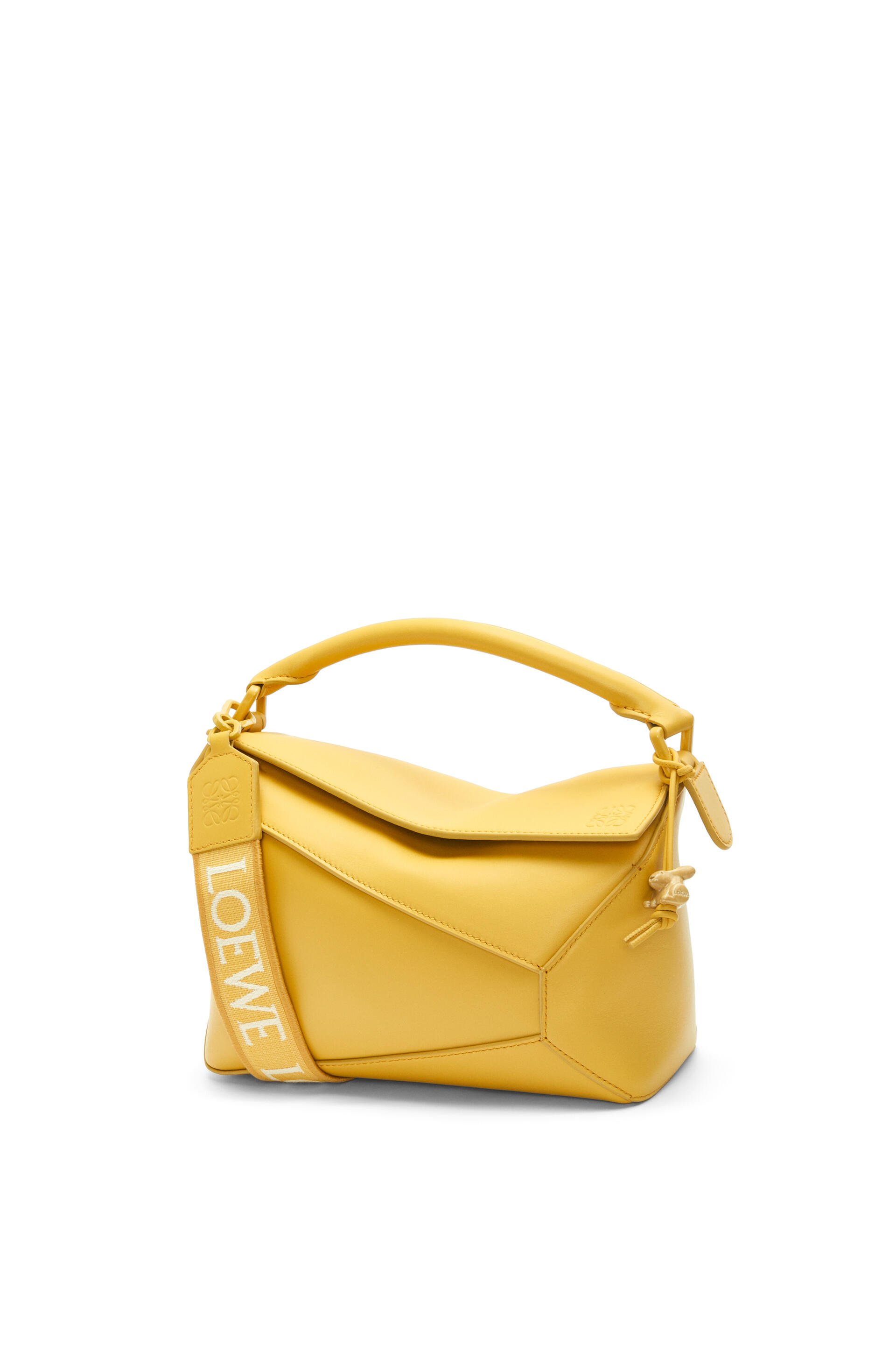 Small Puzzle bag in satin calfskin with jacquard strap Pale Yellow Glaze High