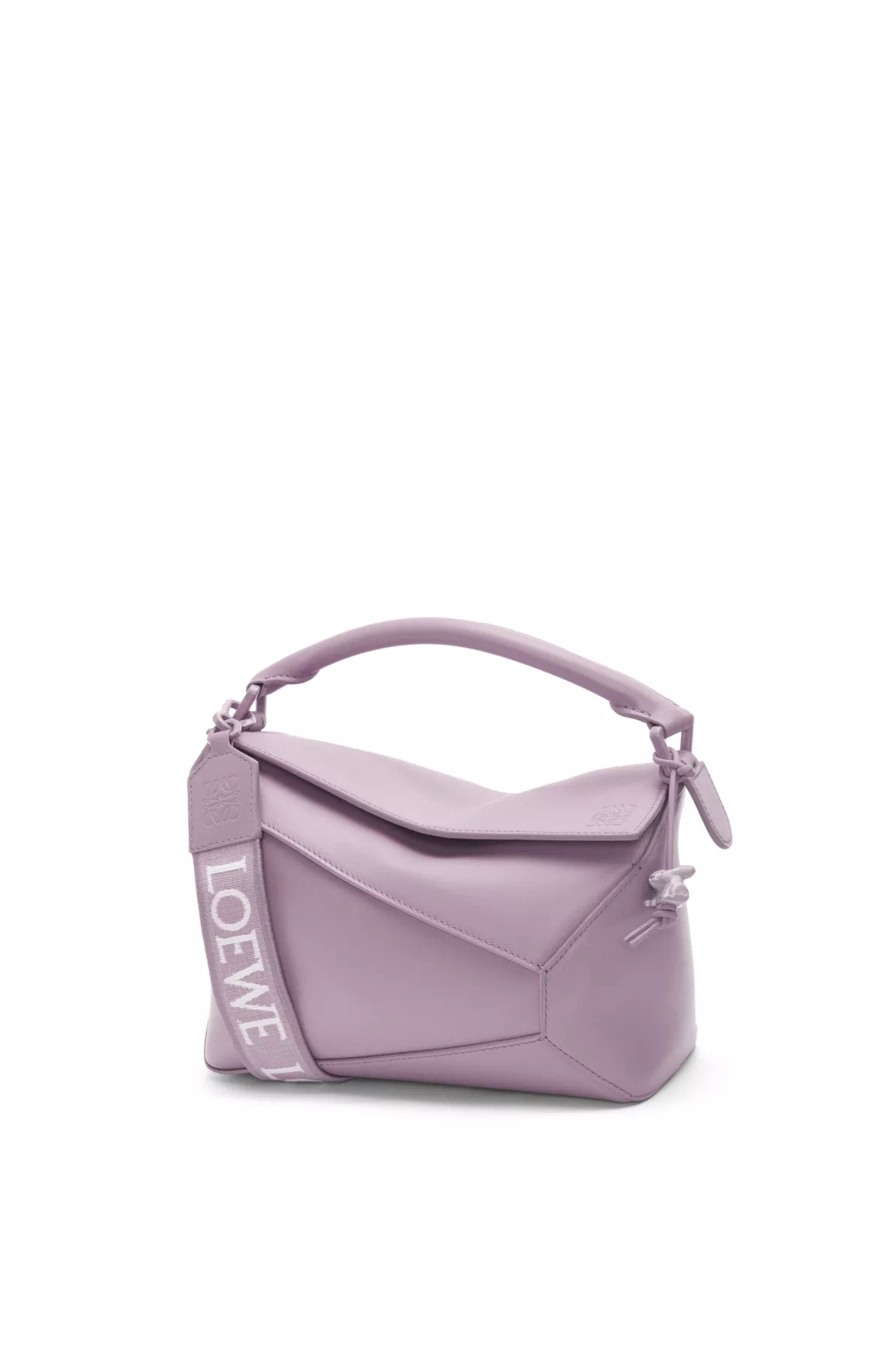 Small Puzzle bag in satin calfskin with jacquard strap Pale Purple Glaze High