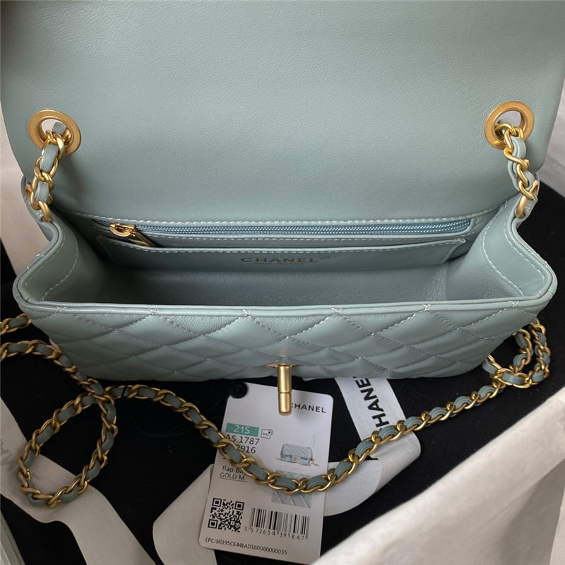 Mini FLAP BAG Lambskin Gold-Metal AS1787 Grey Green A