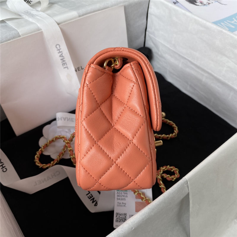 Supermini FLAP BAG Lambskin Gold-Metal AS1786 Orange A