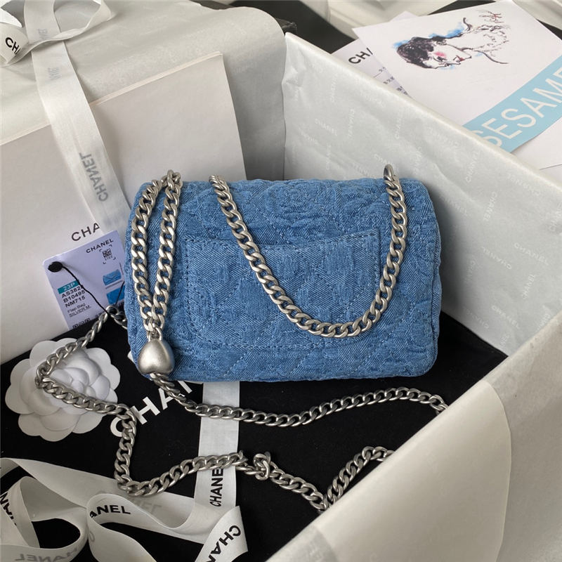 SUPER MINI FLAP BAG Denim & Silver-Tone Metal Blue AS3828 A