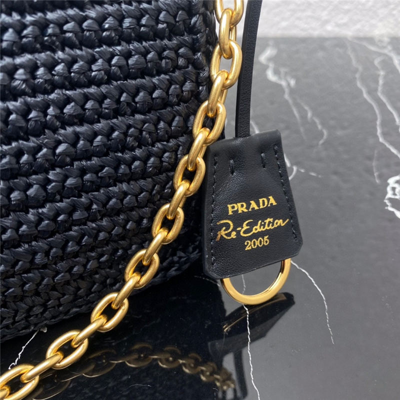 Prada Re-Edition 2005 raffia bag Black High