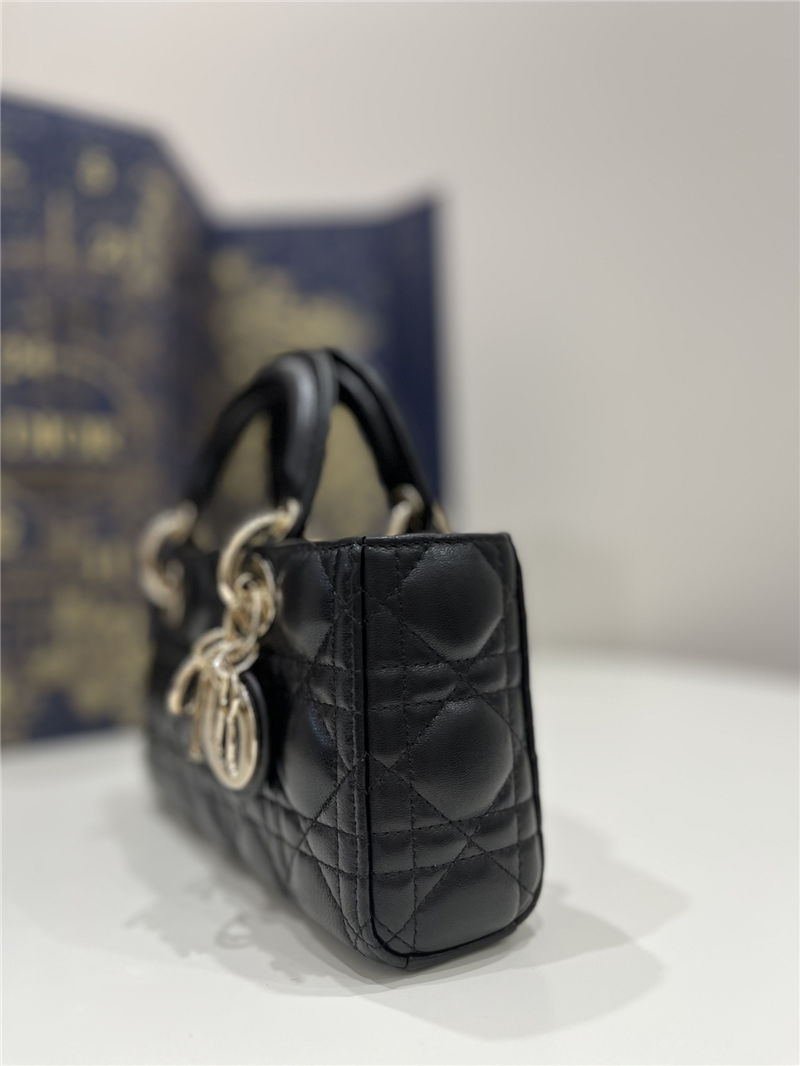 LADY D-JOY BAG SMALL Cannage Lambskin Black High