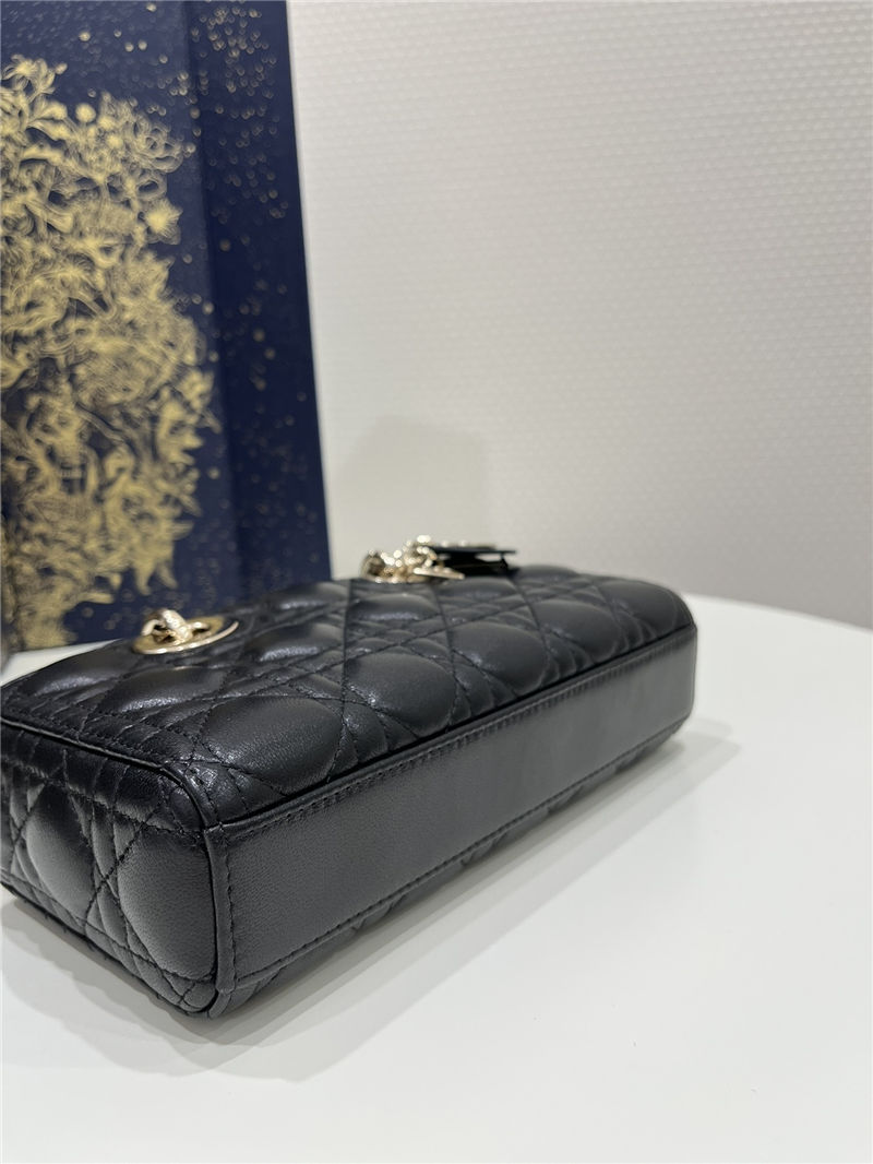 LADY D-JOY BAG SMALL Cannage Lambskin Black High