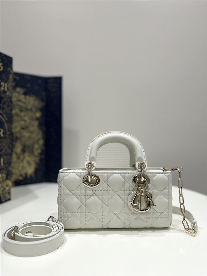 LADY D-JOY BAG SMALL Cannage Lambskin White High