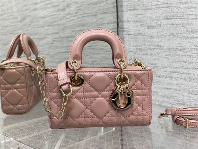 LADY D-JOY BAG MICRO Cannage Lambskin Pink High