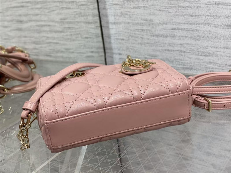 LADY D-JOY BAG MICRO Cannage Lambskin Pink High