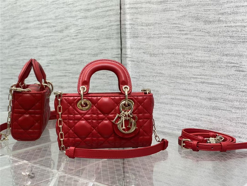 LADY D-JOY BAG MICRO Cannage Lambskin Red High