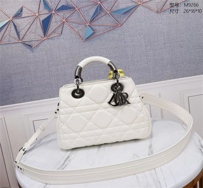 LADY 95.22 SMALL BAG Cannage Calfskin White High