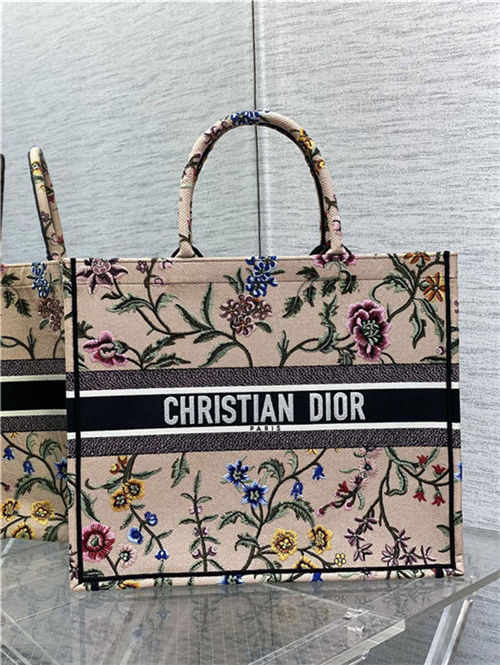 LARGE Dior BOOK TOTE Dior Petites Fleurs Embroidery Natural High