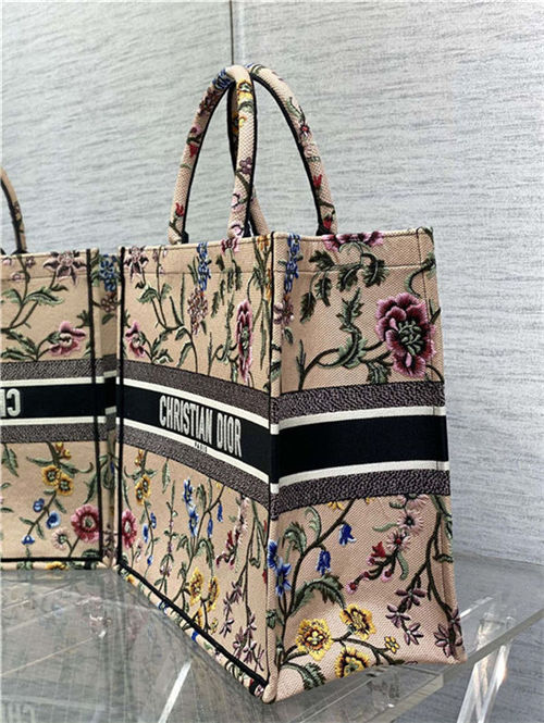 LARGE Dior BOOK TOTE Dior Petites Fleurs Embroidery Natural High