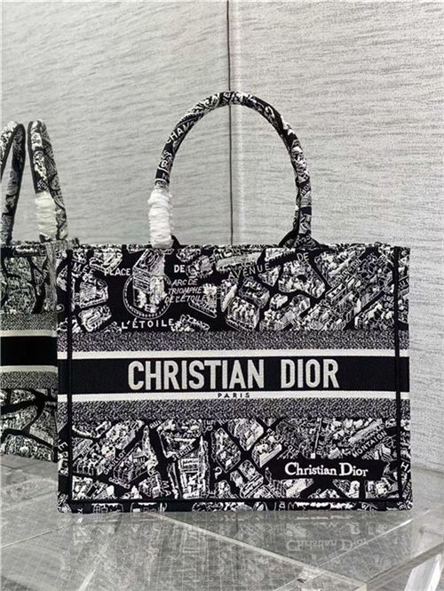 MEDIUM Dior BOOK TOTE Plan de Paris Embroidery Black/White High