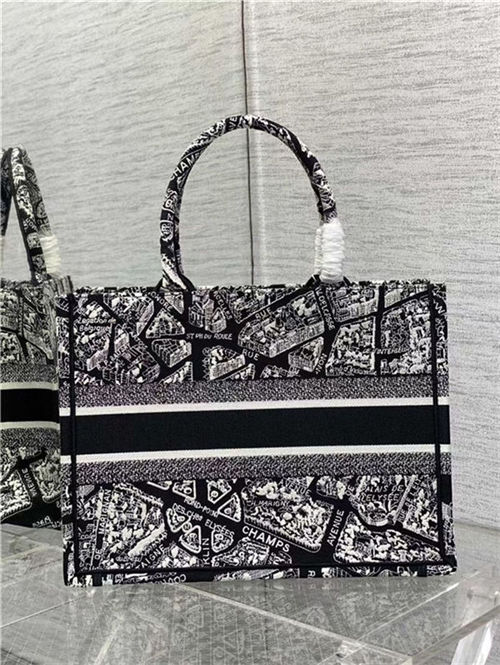 MEDIUM Dior BOOK TOTE Plan de Paris Embroidery Black/White High