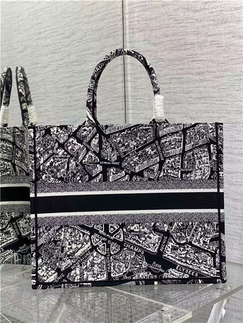 LARGE Dior BOOK TOTE Plan de Paris Embroidery Black/White High