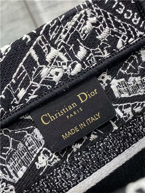 SMALL Dior BOOK TOTE Plan de Paris Embroidery Black/White High