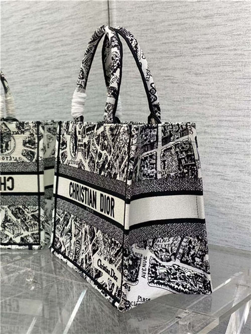 MEDIUM Dior BOOK TOTE Plan de Paris Embroidery White/Black High