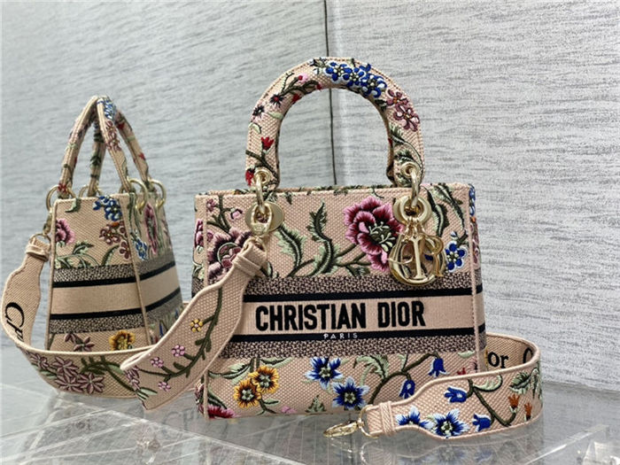 MEDIUM LADY D-LITE BAG Dior Petites Fleurs Embroidery Natural High