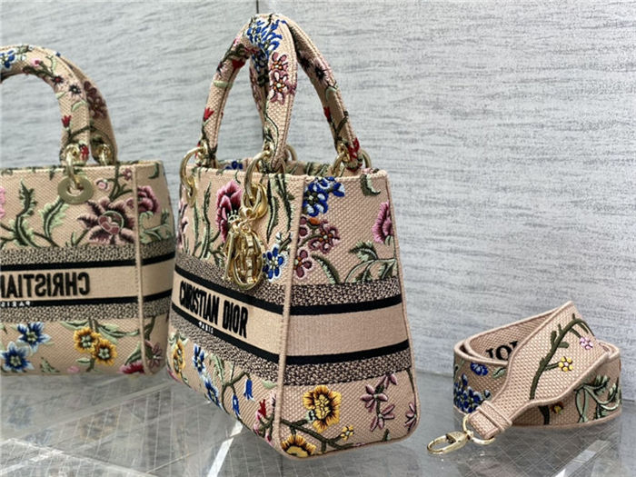 MEDIUM LADY D-LITE BAG Dior Petites Fleurs Embroidery Natural High