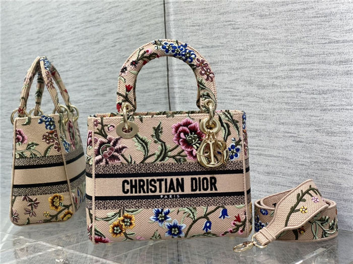 MEDIUM LADY D-LITE BAG Dior Petites Fleurs Embroidery Natural High