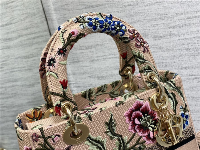 MEDIUM LADY D-LITE BAG Dior Petites Fleurs Embroidery Natural High