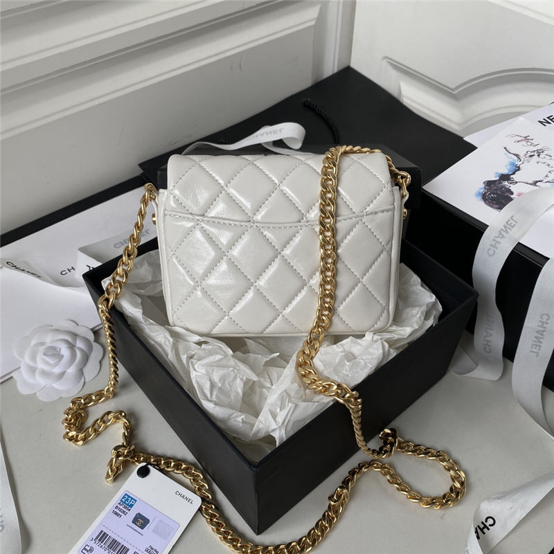 Chanel CLUTCH WITH CHAIN Shiny Lambskin & Gold-Tone Metal AP3854 White A