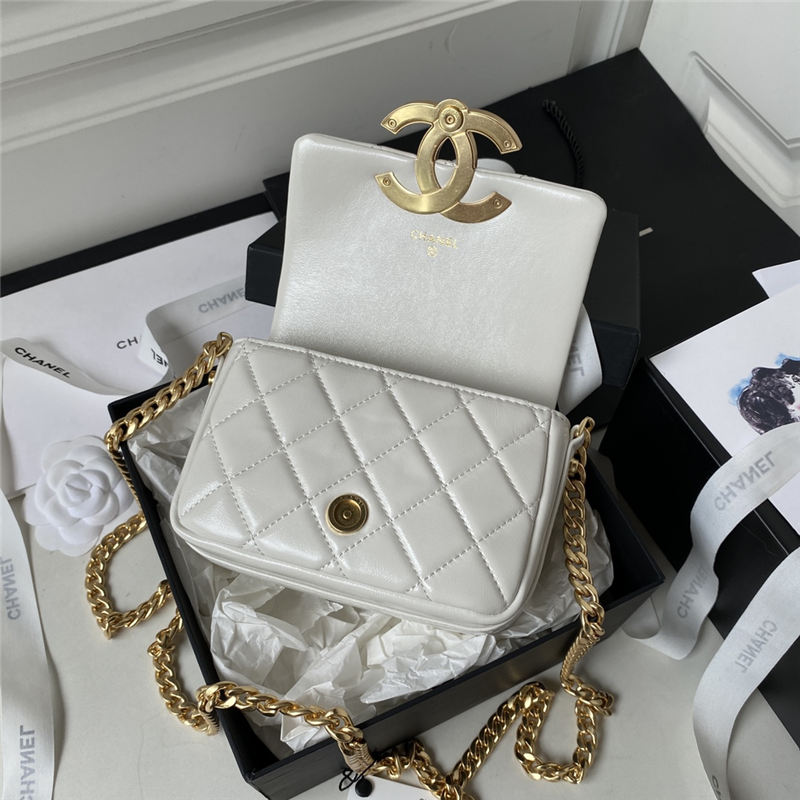 Chanel CLUTCH WITH CHAIN Shiny Lambskin & Gold-Tone Metal AP3854 White A