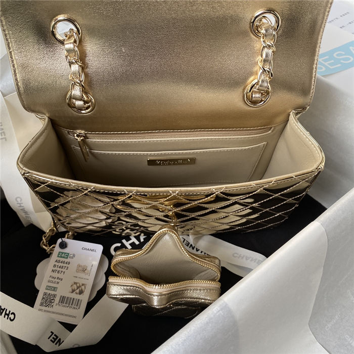 Chanel BACKPACK & STAR COIN PURSE AS4649 Mirror Calfskin, Metallic Calfskin & Gold-Tone Metal Gold A