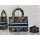 MEDIUM LADY D-LITE BAG Dior Petites Fleurs Embroidery Black High