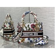 MEDIUM LADY D-LITE BAG Dior Petites Fleurs Embroidery White High