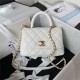 MINI FLAP BAG WITH TOP HANDLE AS2215 Grained Calfskin & Gold Metal White A