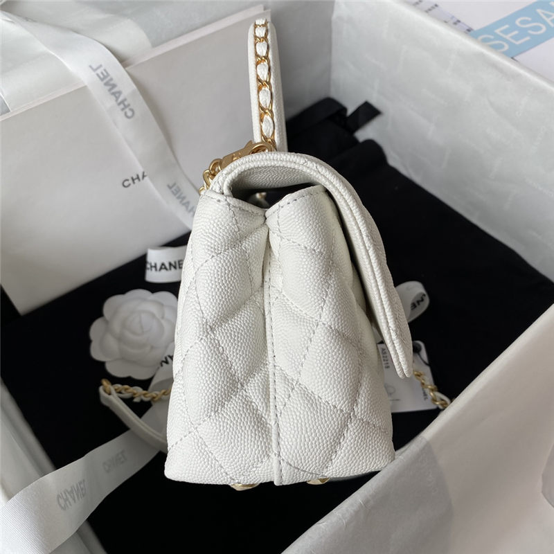 MINI FLAP BAG WITH TOP HANDLE AS2215 Grained Calfskin & Gold Metal White A