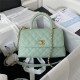 SMALL FLAP BAG WITH TOP HANDLE A92990 Grained Calfskin & Gold Metal Green A