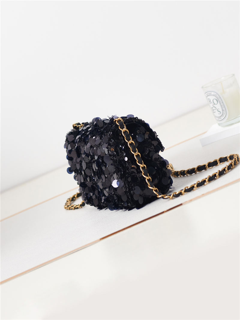 Mini CLASSIC HANDBAG Sequins & Gold-Tone Metal Black A