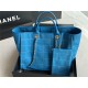 LARGE SHOPPING BAG Cotton, Calfskin & Silver-Tone Metal A66941 Blue High