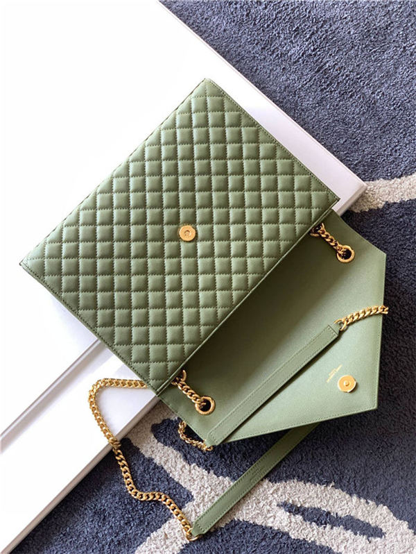 ENVELOPE LARGE BAG IN MIX MATELASSÉ GRAIN DE POUDRE EMBOSSED LEATHER Green High