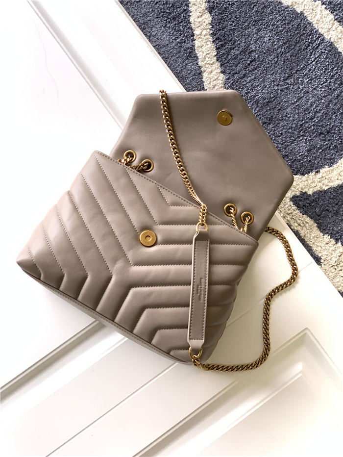 LOULOU SMALL IN MATELASSÉ “Y” LEATHER Gold-Tone GREYISH BROWN High