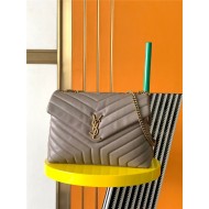 LOULOU MEDIUM IN MATELASSÉ “Y” LEATHER Gold-Tone GREYISH BROWN High