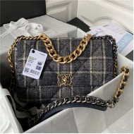 Large Chanel 19 Flap Bag Tweed Gold-Tone Black/Beige High