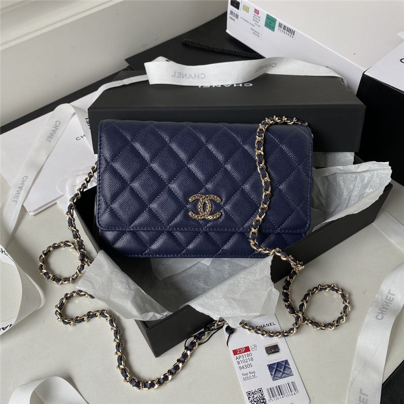 Chanel WALLET ON CHAIN AP3180 Grained Calfskin & Gold-Tone Metal Navy A