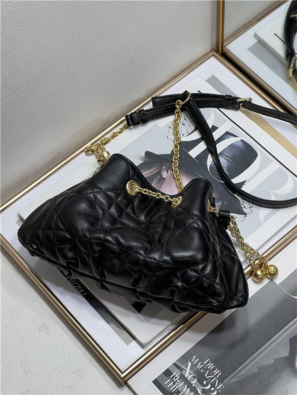 DIOR AMMI SMALL BAG Supple Macrocannage Lambskin Black High