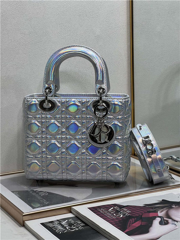 SMALL LADY Dior MY ABCDior BAG Cannage Lambskin Iridescent Metallic Silver-Tone High