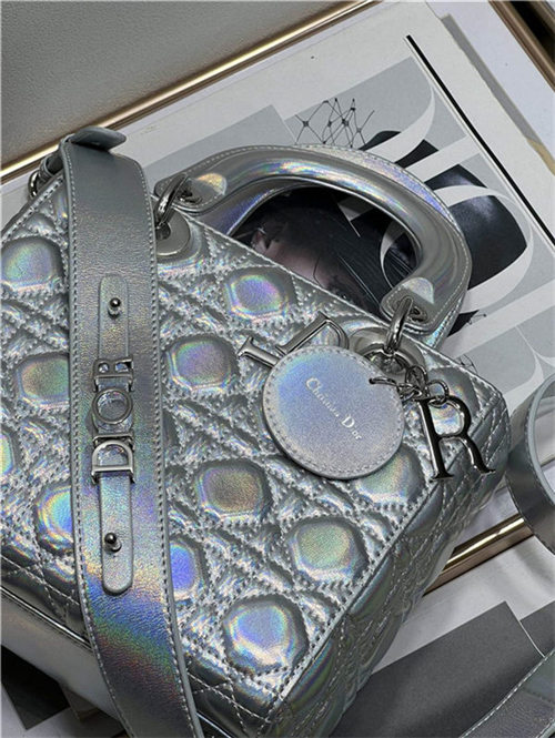 SMALL LADY Dior MY ABCDior BAG Cannage Lambskin Iridescent Metallic Silver-Tone High