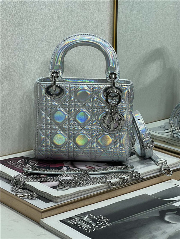 MINI LADY Dior BAG Cannage Lambskin Iridescent Metallic Silver-Tone High