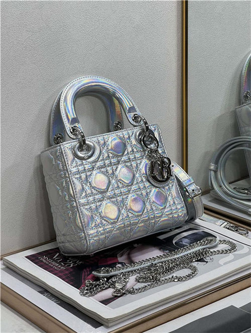 MINI LADY Dior BAG Cannage Lambskin Iridescent Metallic Silver-Tone High