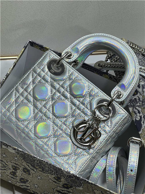 MINI LADY Dior BAG Cannage Lambskin Iridescent Metallic Silver-Tone High