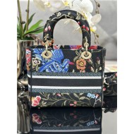 MEDIUM LADY D-LITE BAG Dior Birds Embroidery Black High