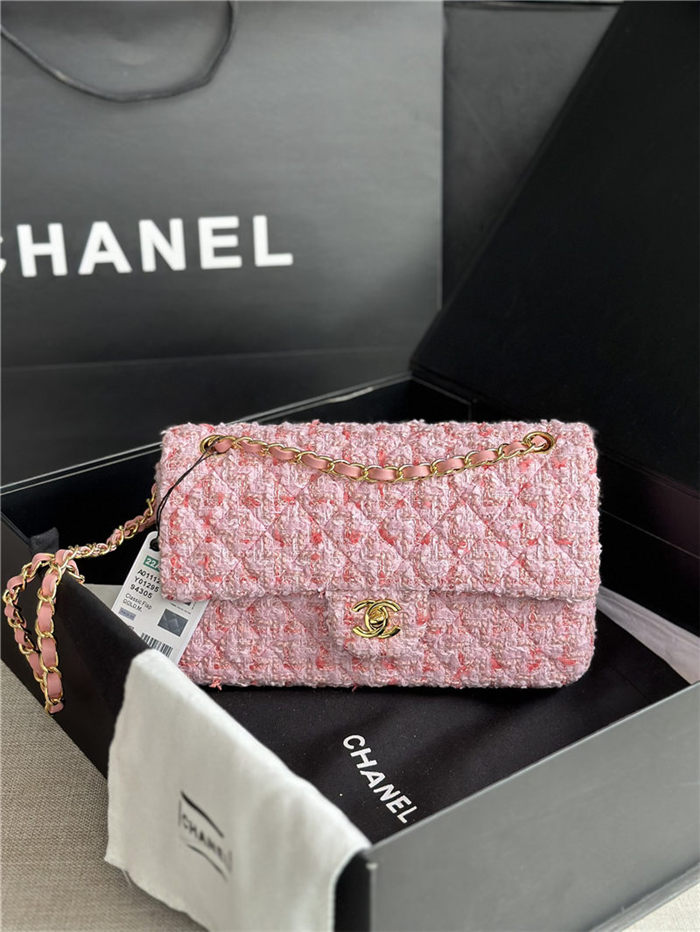 Chanel Medium Classic Flap Bag Tweed Pink-II High