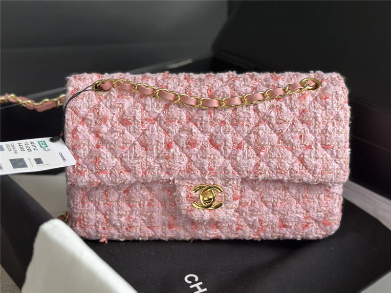 Chanel Medium Classic Flap Bag Tweed Pink-II High